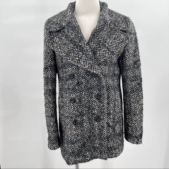 BURBERRY London herringbone double breasted wool coat size 10 - Picture 2 of 16